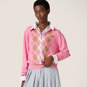 Miu Miu Argyle cashmere polo sweater